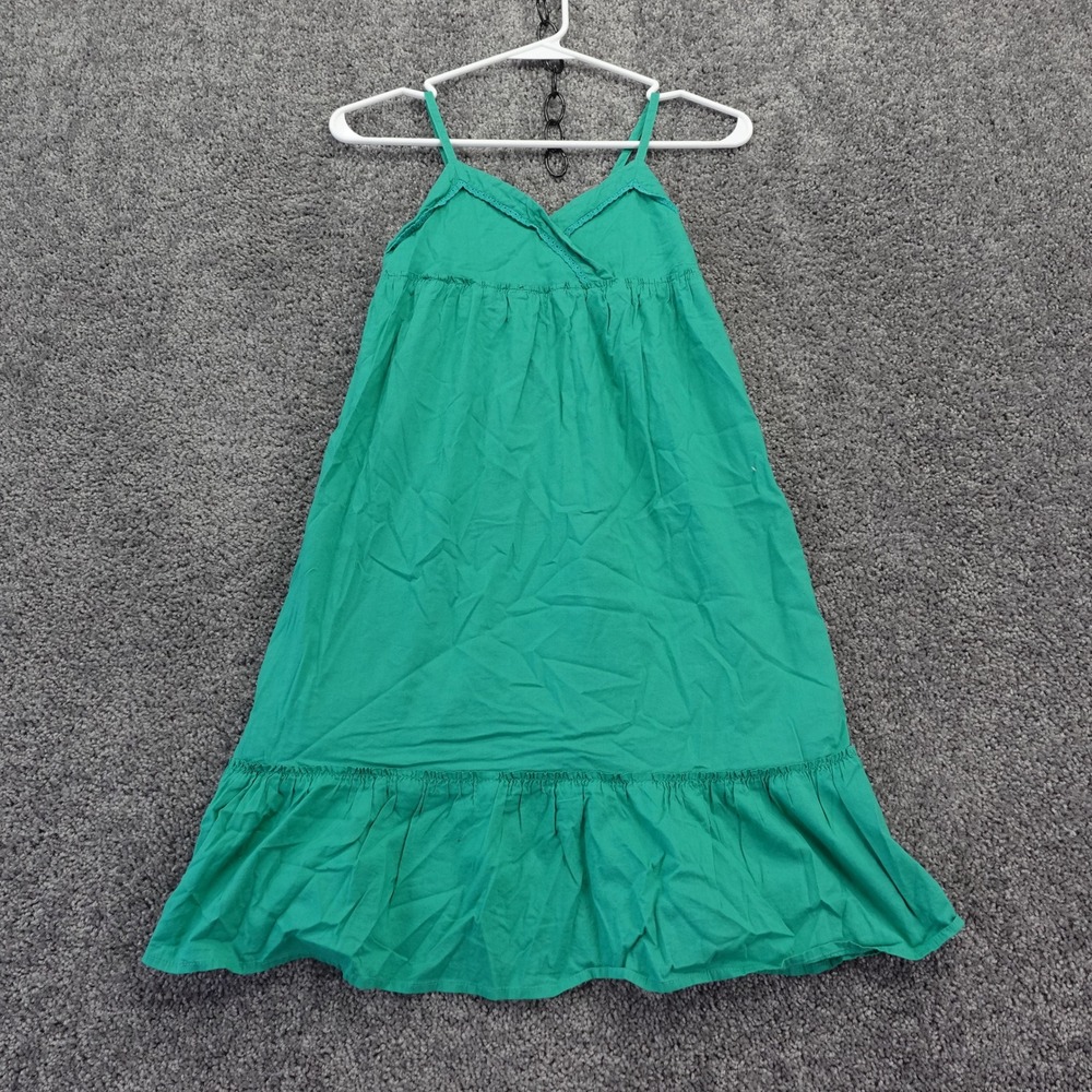 Cherokee Dress Girls Medium 7/8 Green Cotton Ruffle Hem Spaghetti Strap Casual